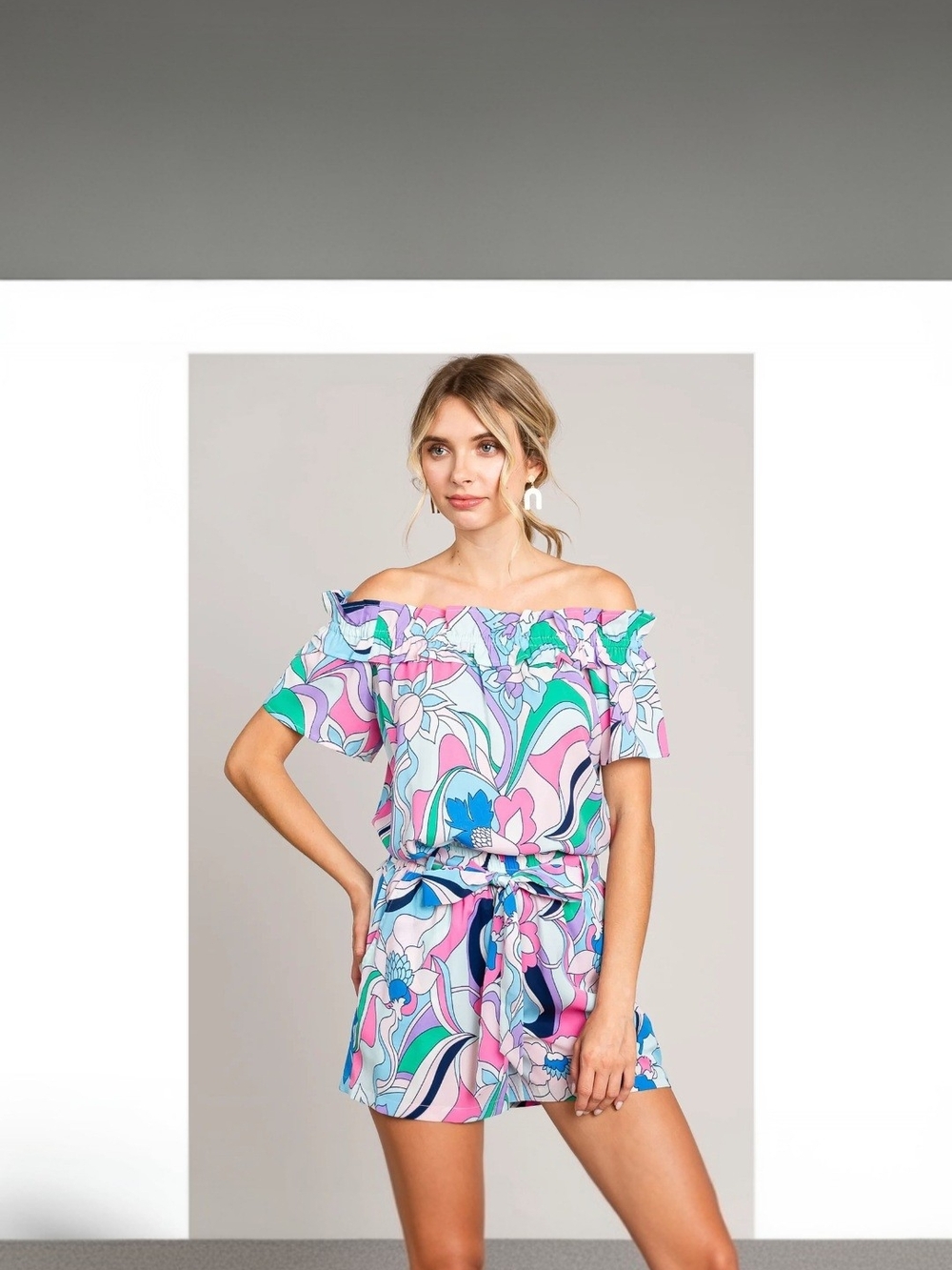 NWT Cotton Bleu Nu Label Abstracted Print Off the Shoulder Ruffle Top XL